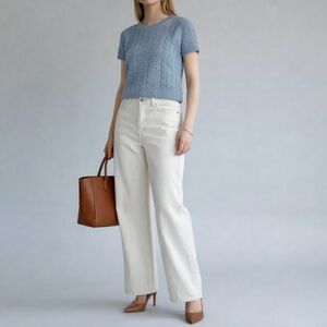 Vintage Lord & Taylor Blue Cotton Cable Knit Sweater Hong Kong 70s 80s S
